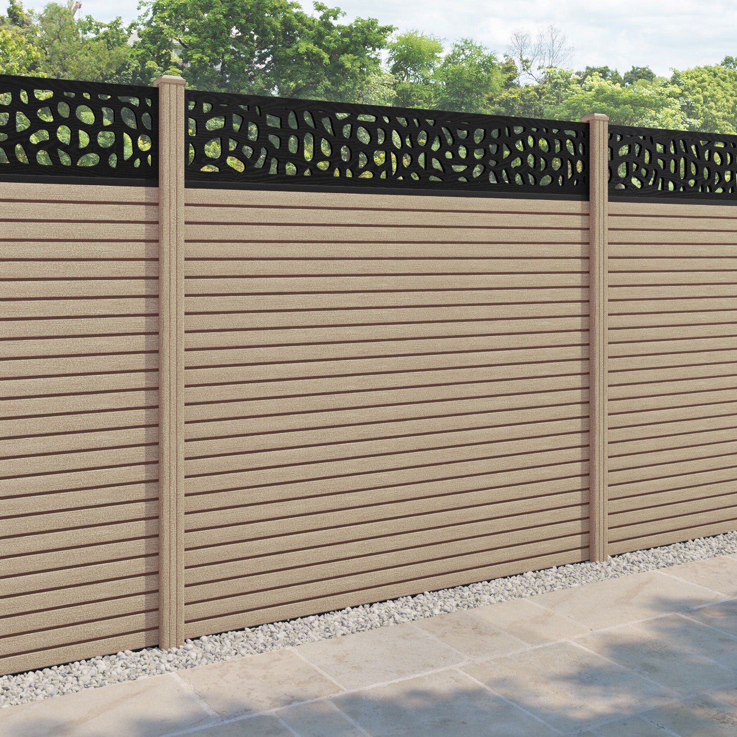 Hudson Pebble Fence Panel - Light Oak - with our composite posts