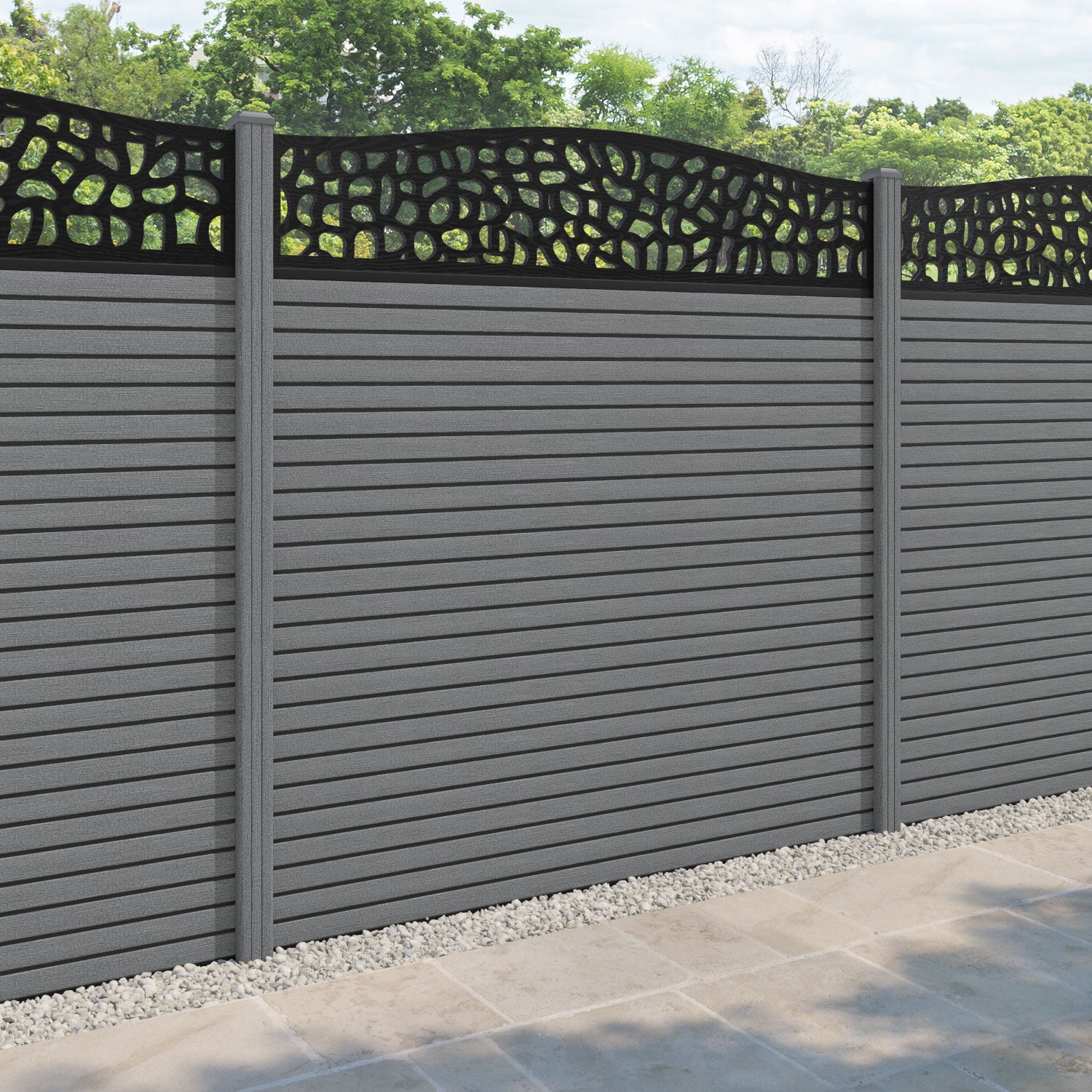 Hudson Pebble Curved Top Fence Panel - Mid Grey - with our composite posts