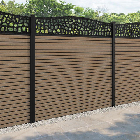 Hudson Pebble Curved Top Fence Panel - Teak - with our aluminium posts