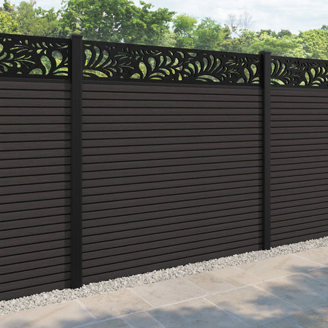 Hudson Petal Fence Panel - Dark Oak - with our aluminium posts