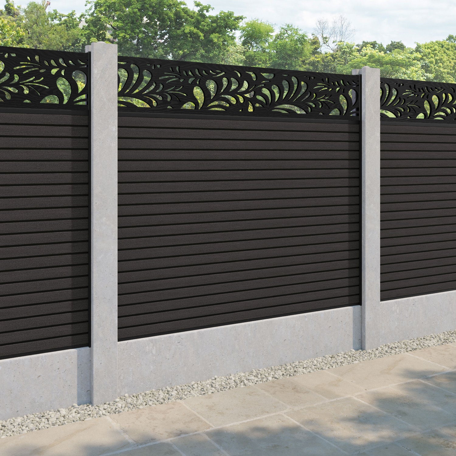 Hudson Petal Fence Panel - Dark Oak - for existing concrete posts