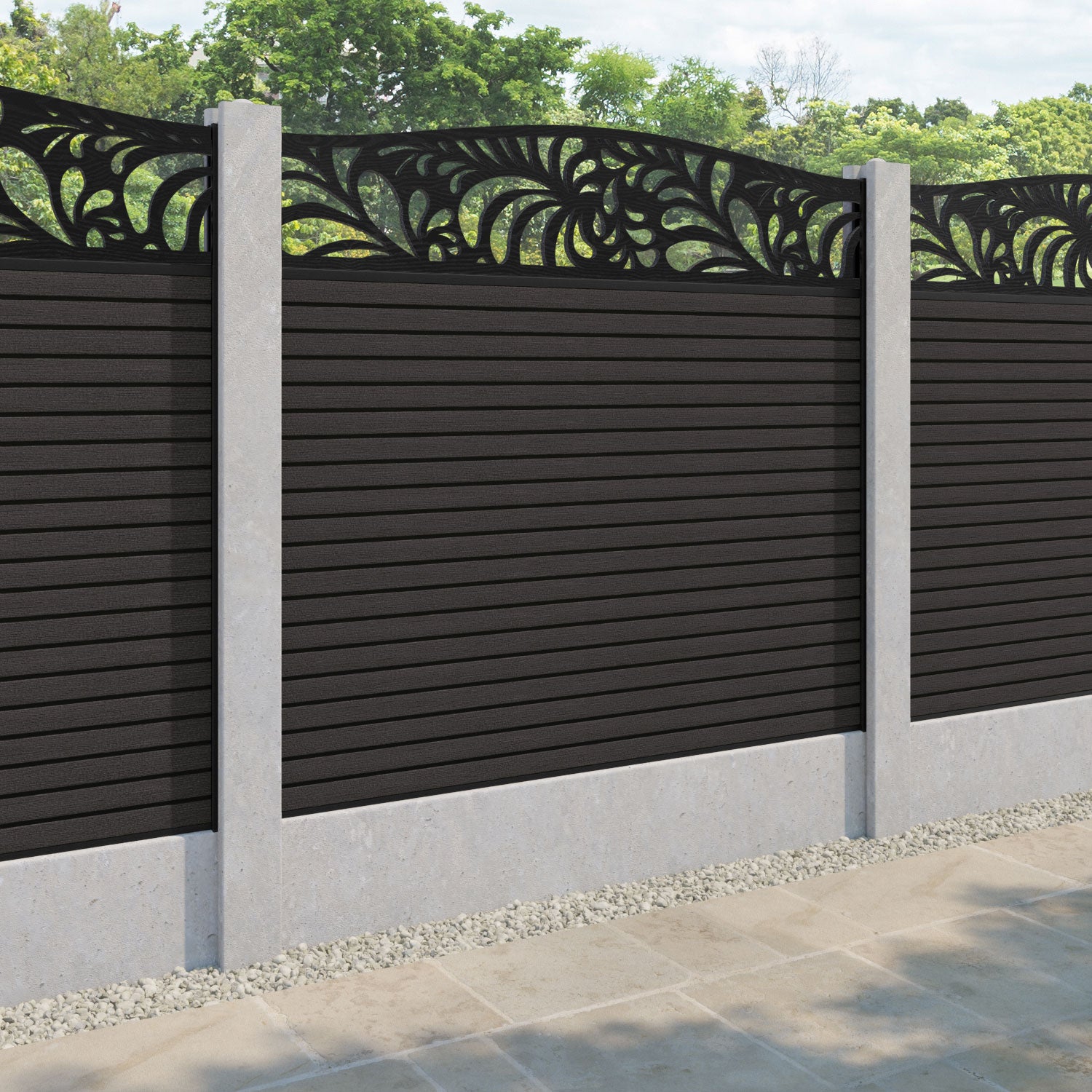 Hudson Petal Curved Top Fence Panel - Dark Oak - for existing concrete posts