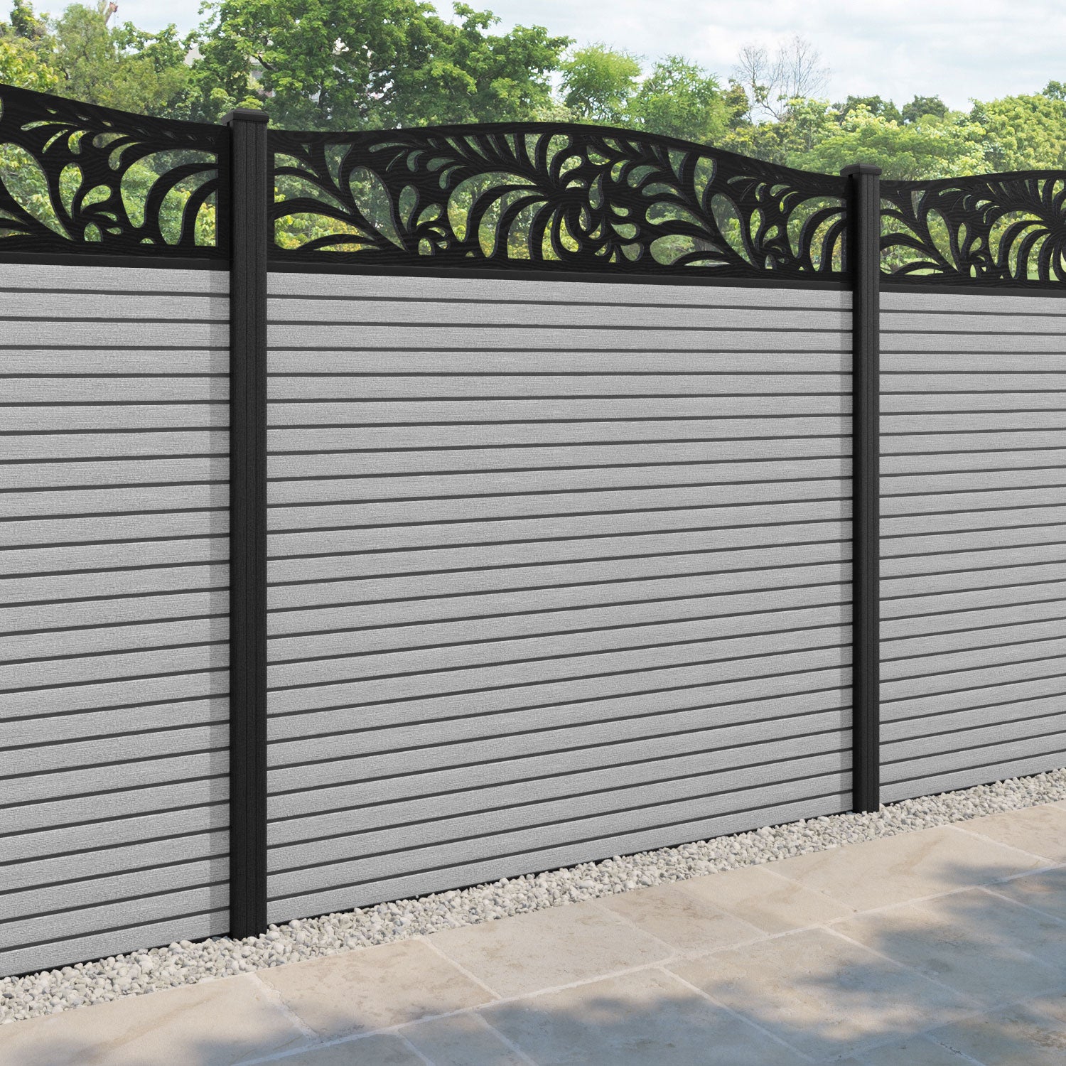 Hudson Petal Curved Top Fence Panel - Light Grey - with our composite posts