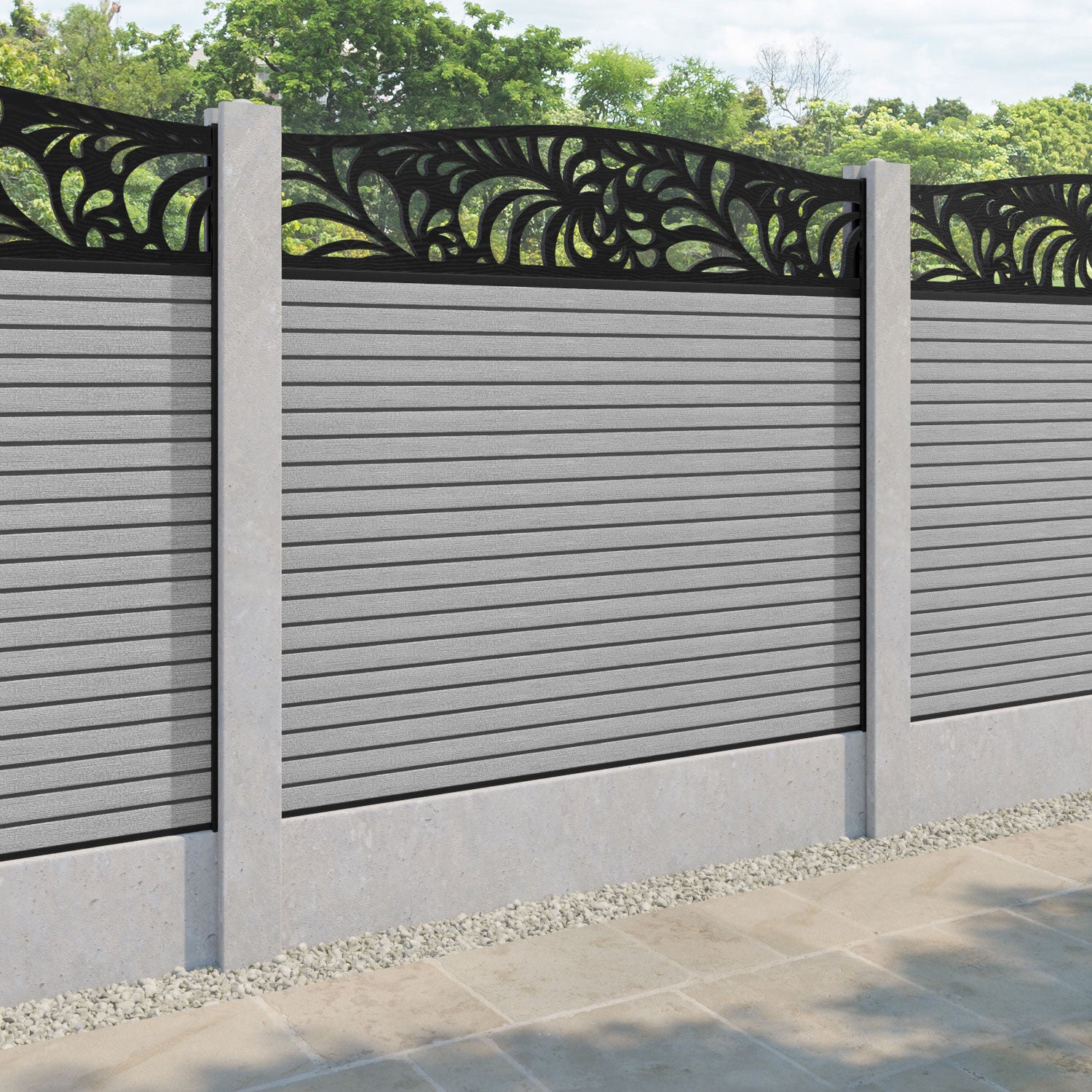 Hudson Petal Curved Top Fence Panel - Light Grey - for existing concrete posts