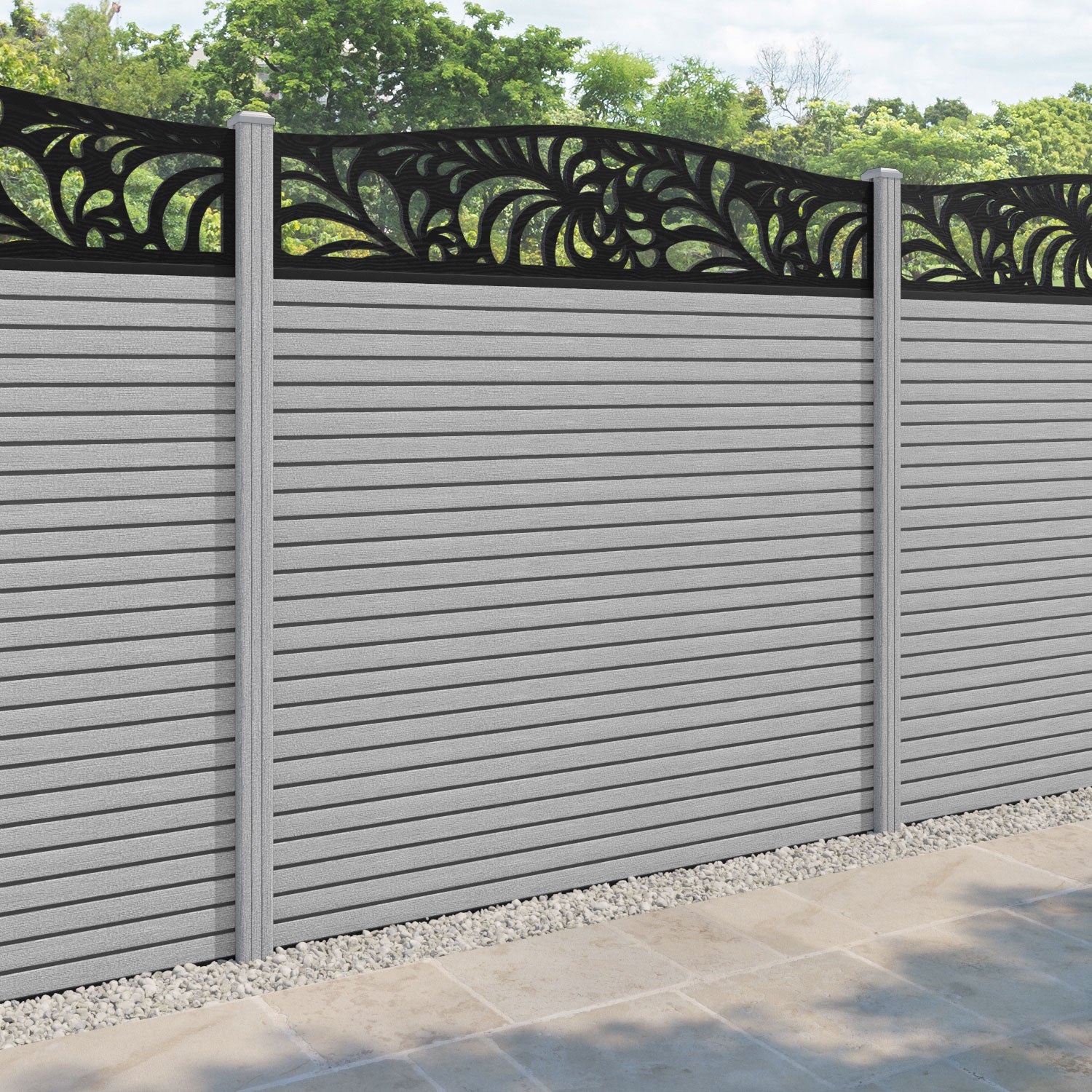Hudson Petal Curved Top Fence Panel - Light Grey - with our composite posts