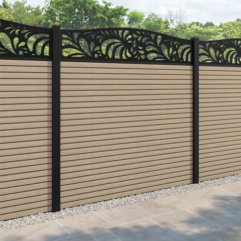 Hudson Petal Curved Top Fence Panel - Light Oak - with our aluminium posts