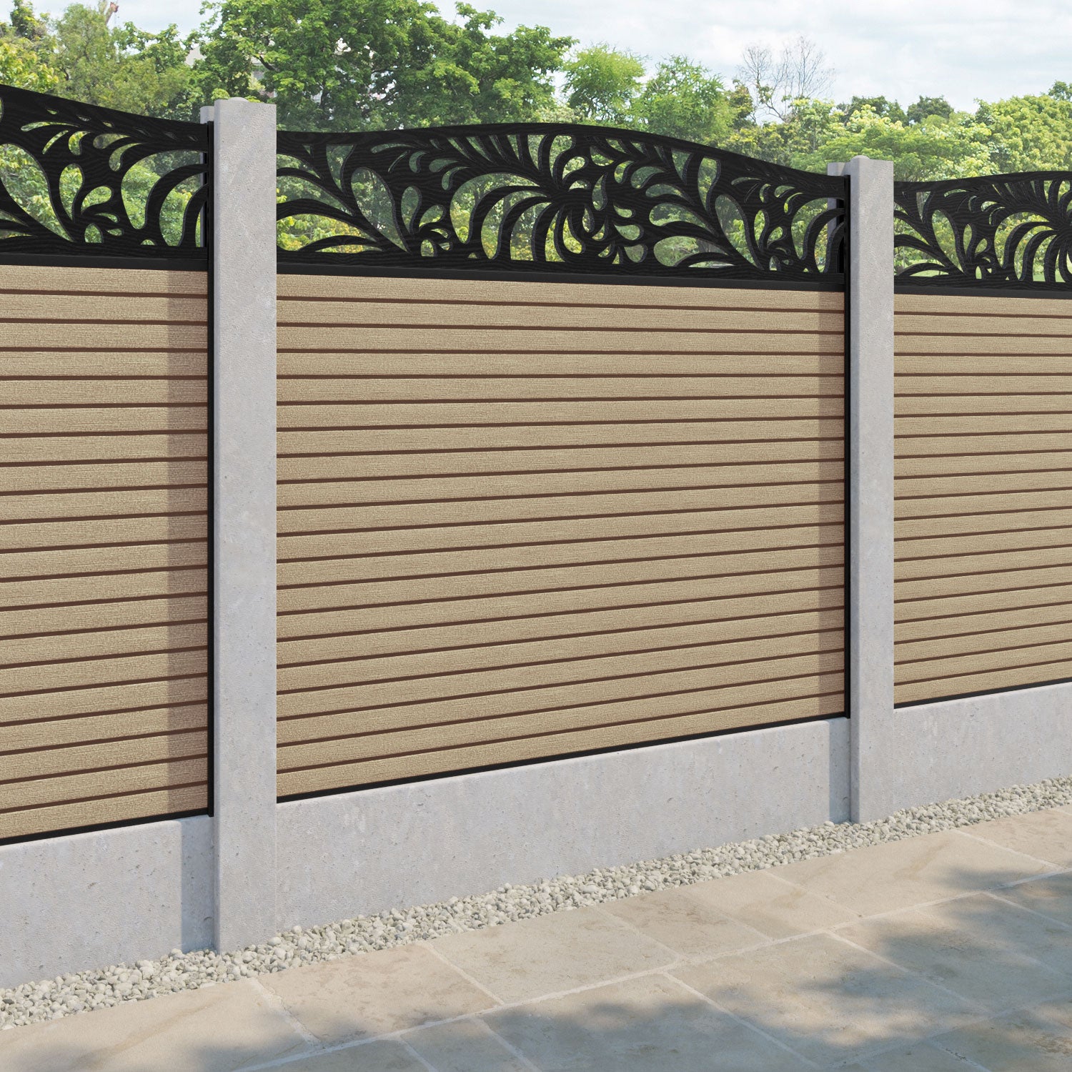 Hudson Petal Curved Top Fence Panel - Light Oak - for existing concrete posts