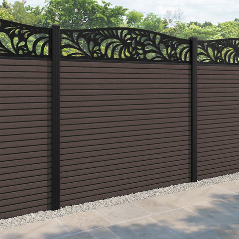 Hudson Petal Curved Top Fence Panel - Mid Brown - with our aluminium posts