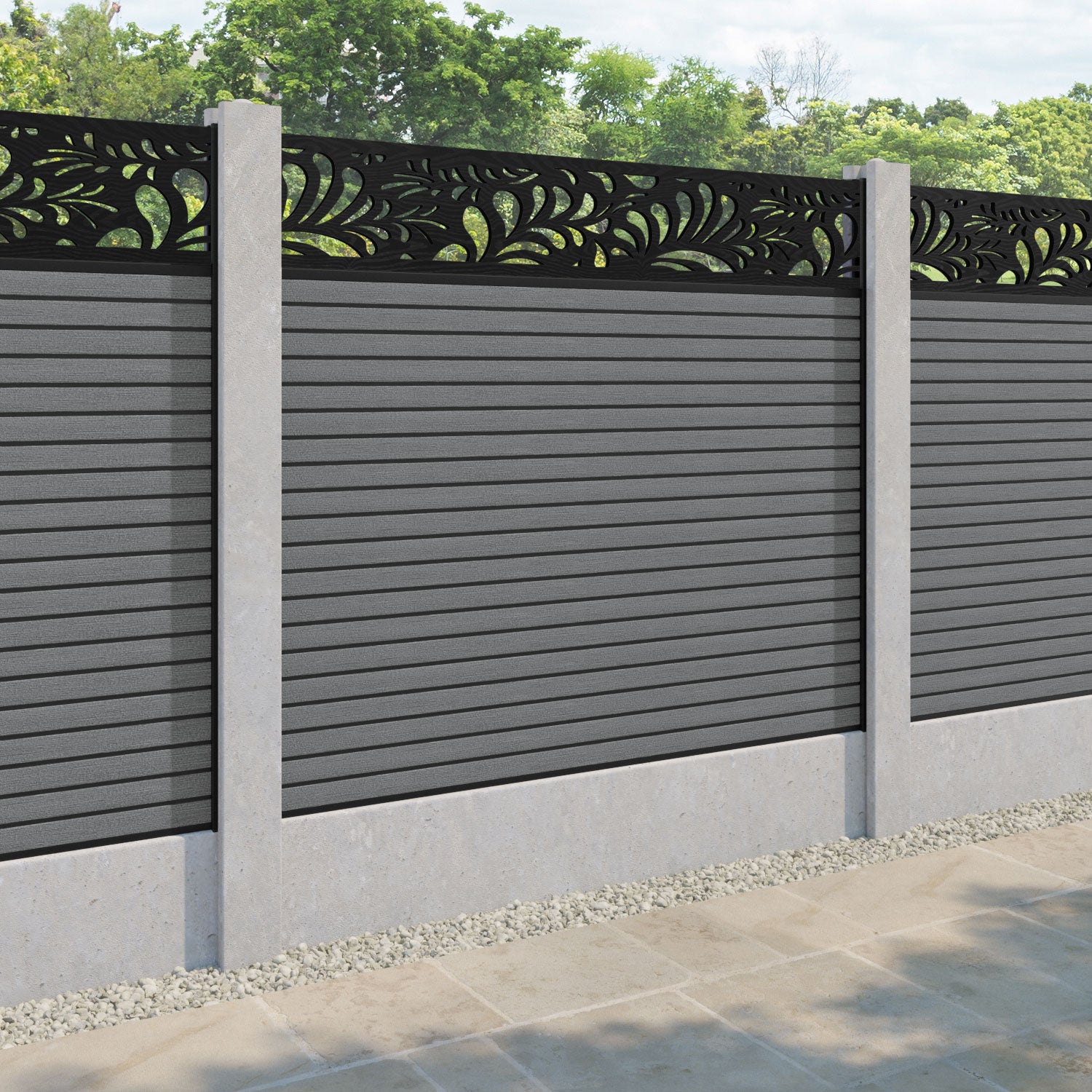 Hudson Petal Fence Panel - Mid Grey - for existing concrete posts