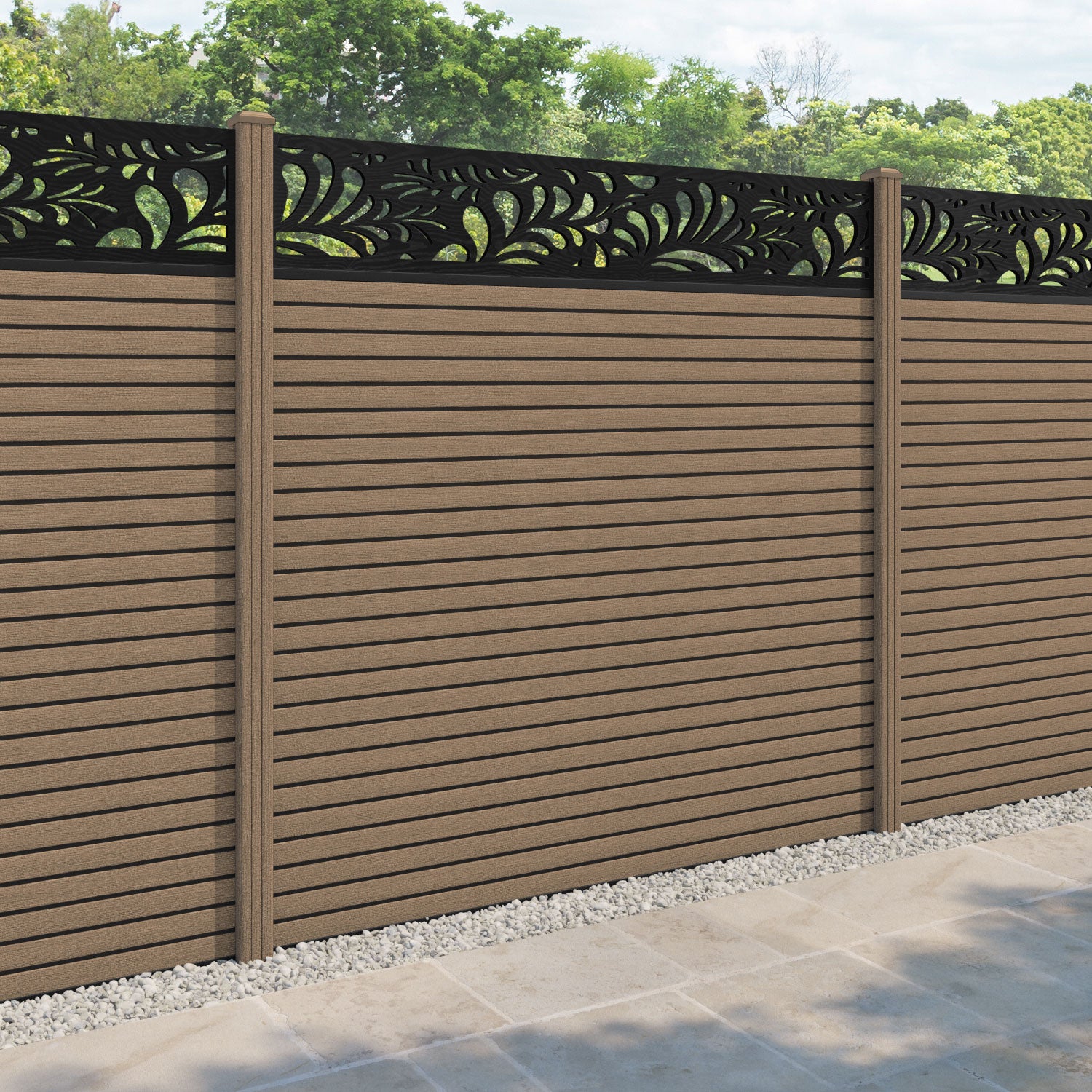 Hudson Petal Fence Panel - Teak - with our composite posts