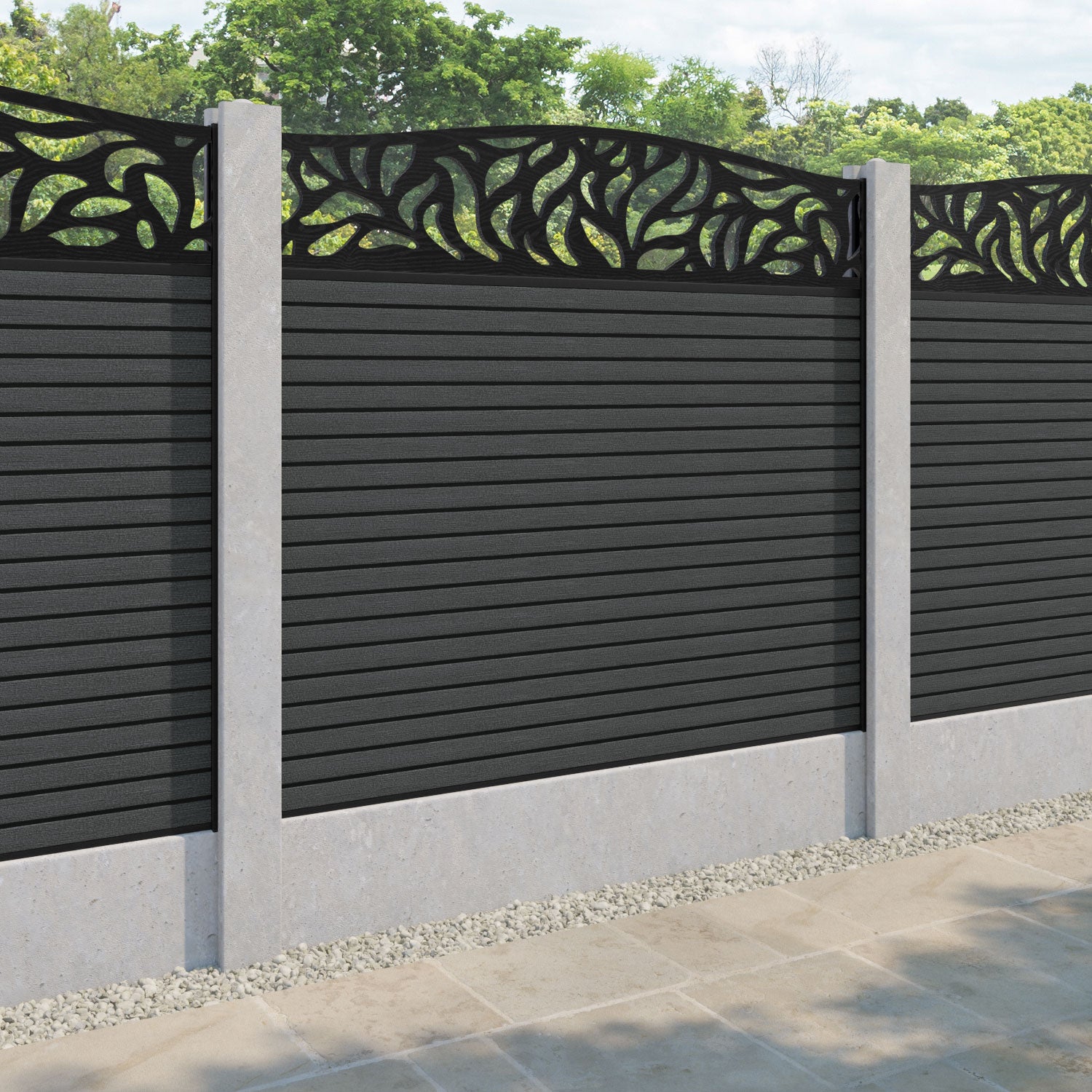 Hudson Plume Curved Top Fence Panel - Dark Grey - for existing concrete posts