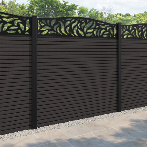 Hudson Plume Curved Top Fence Panel - Dark Oak - with our aluminium posts