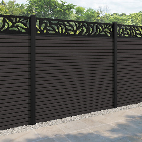 Hudson Plume Fence Panel - Dark Oak - with our aluminium posts