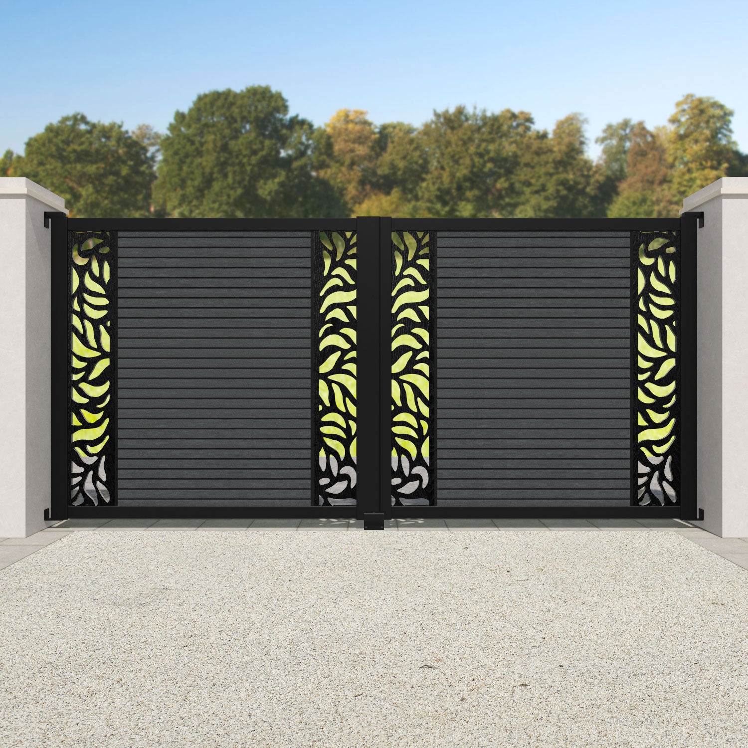 Hudson Plume Straight Top Driveway Gate - Dark Grey - Middle & End Screen