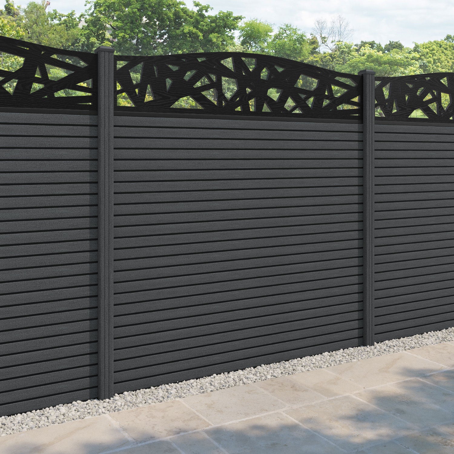 Hudson Prism Curved Top Fence Panel - Dark Grey - with our composite posts