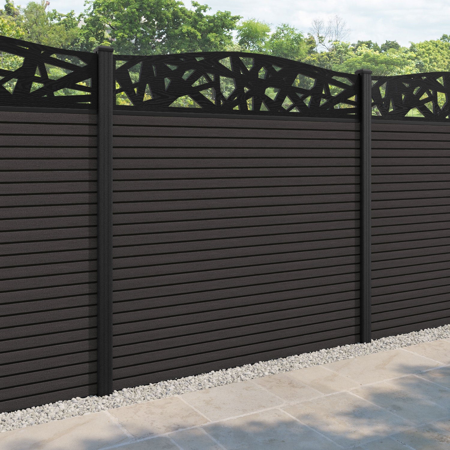 Hudson Prism Curved Top Fence Panel - Dark Oak - with our composite posts