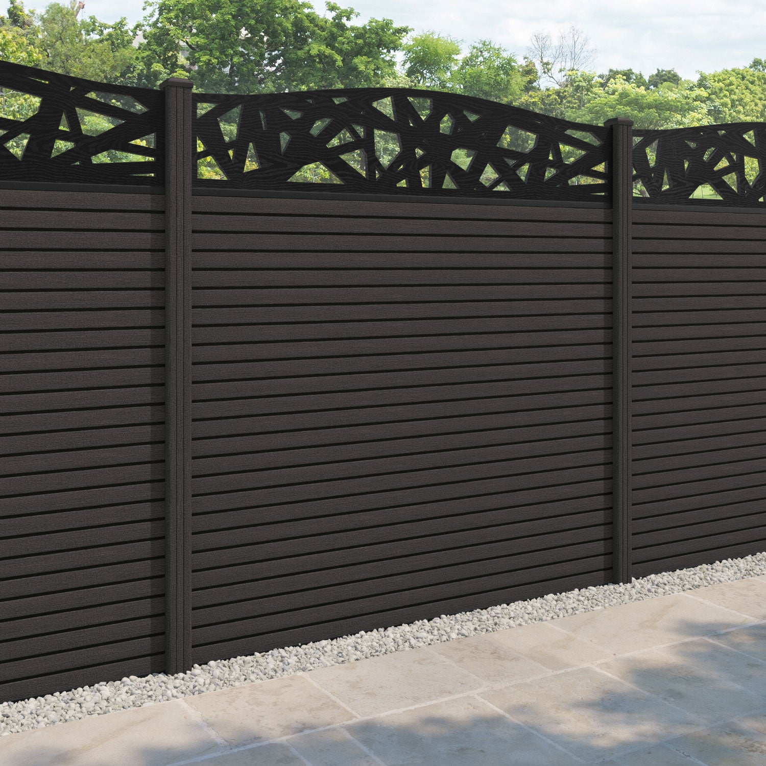 Hudson Prism Curved Top Fence Panel - Dark Oak - with our composite posts