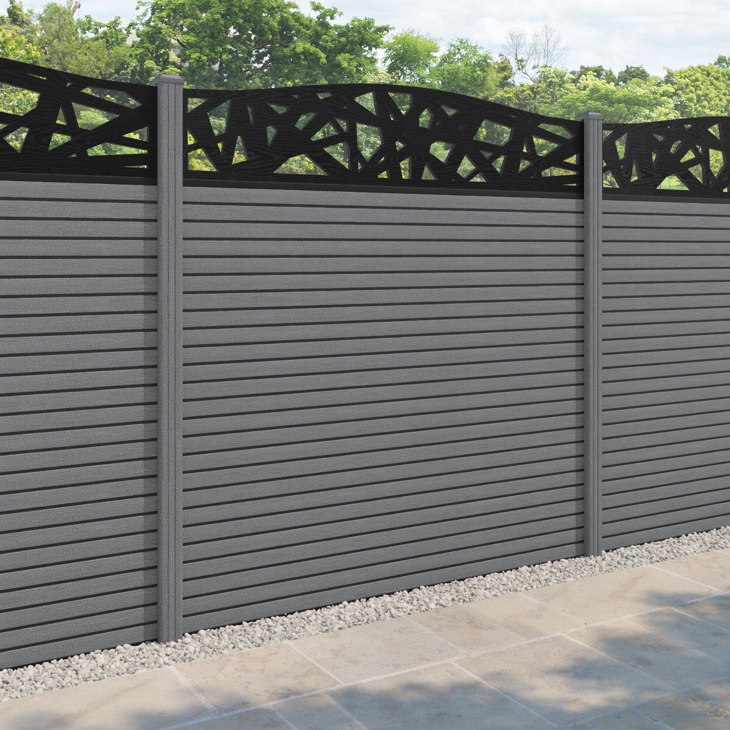 Hudson Prism Curved Top Fence Panel - Mid Grey - with our composite posts