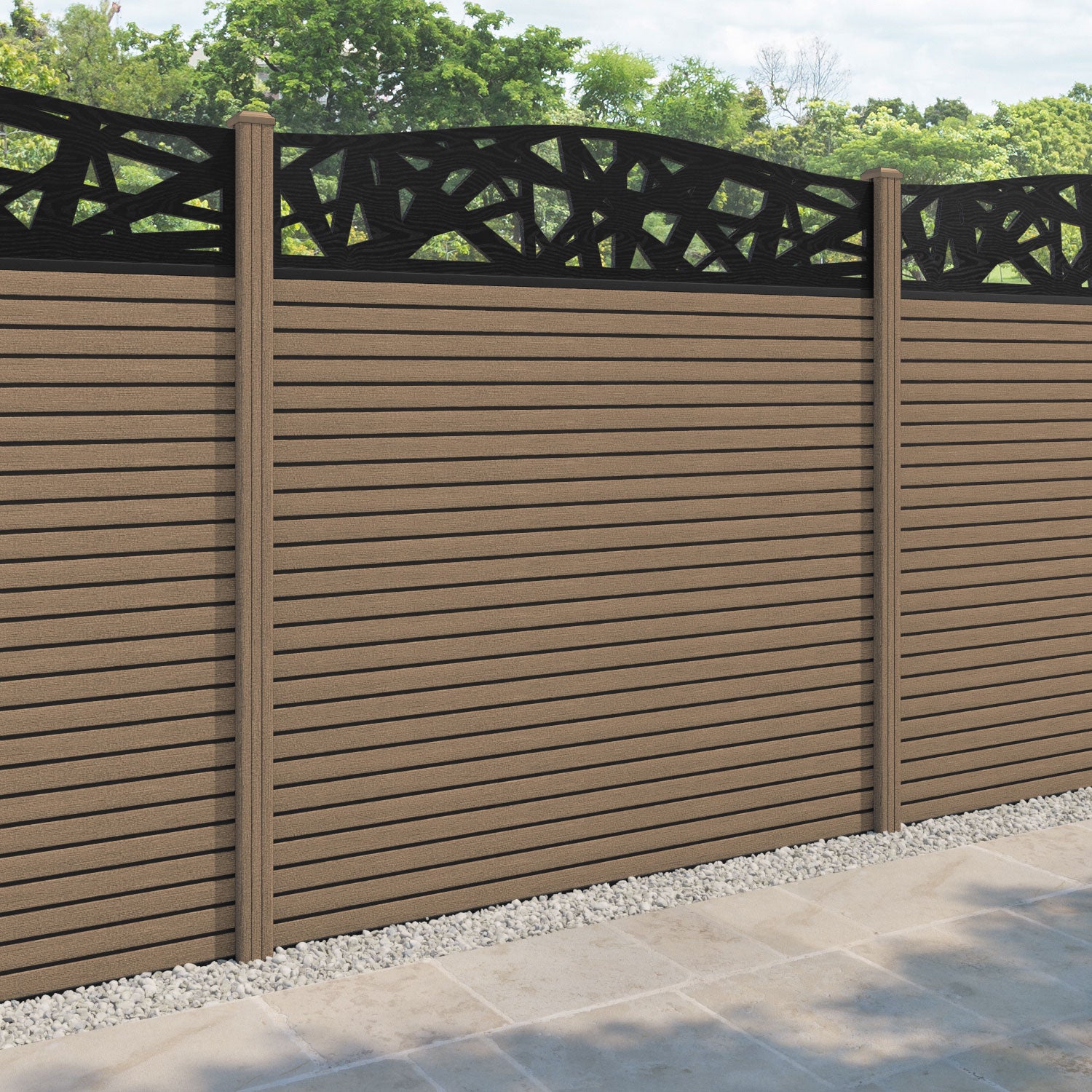 Hudson Prism Curved Top Fence Panel - Teak - with our composite posts