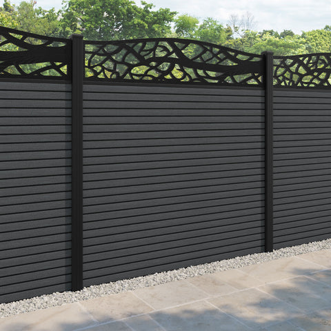 Hudson Twilight Curved Top Fence Panel - Dark Grey - with our aluminium posts