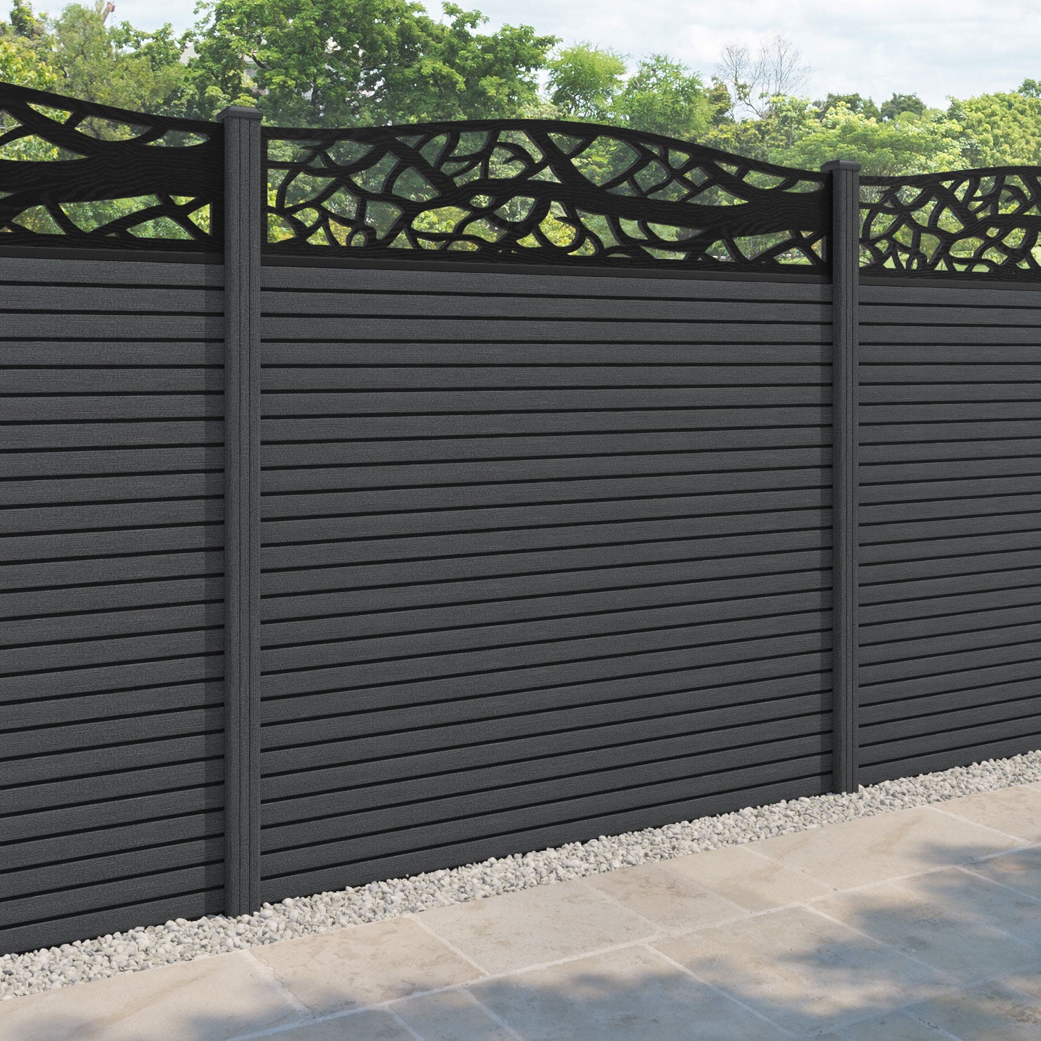 Hudson Twilight Curved Top Fence Panel - Dark Grey - with our composite posts