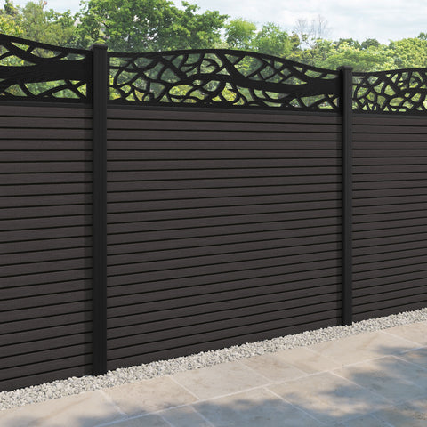 Hudson Twilight Curved Top Fence Panel - Dark Oak - with our aluminium posts