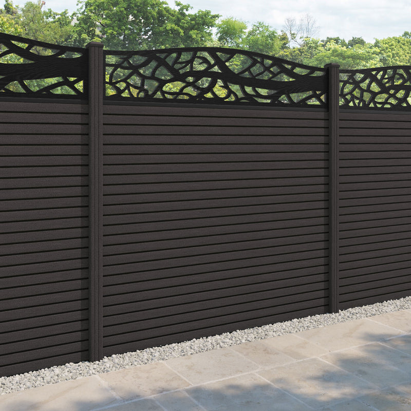 Hudson Twilight Curved Top Fence Panel - Dark Oak - with our composite posts