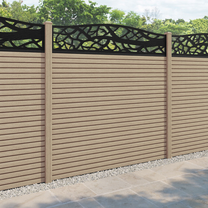 Hudson Twilight Curved Top Fence Panel - Light Oak - with our composite posts