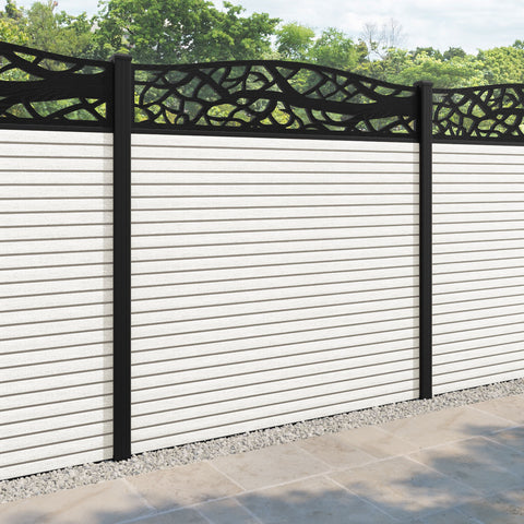 Hudson Twilight Curved Top Fence Panel - Light Stone - with our aluminium posts