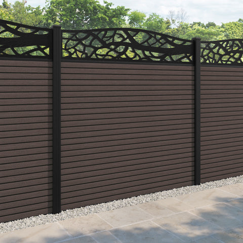 Hudson Twilight Curved Top Fence Panel - Mid Brown - with our aluminium posts