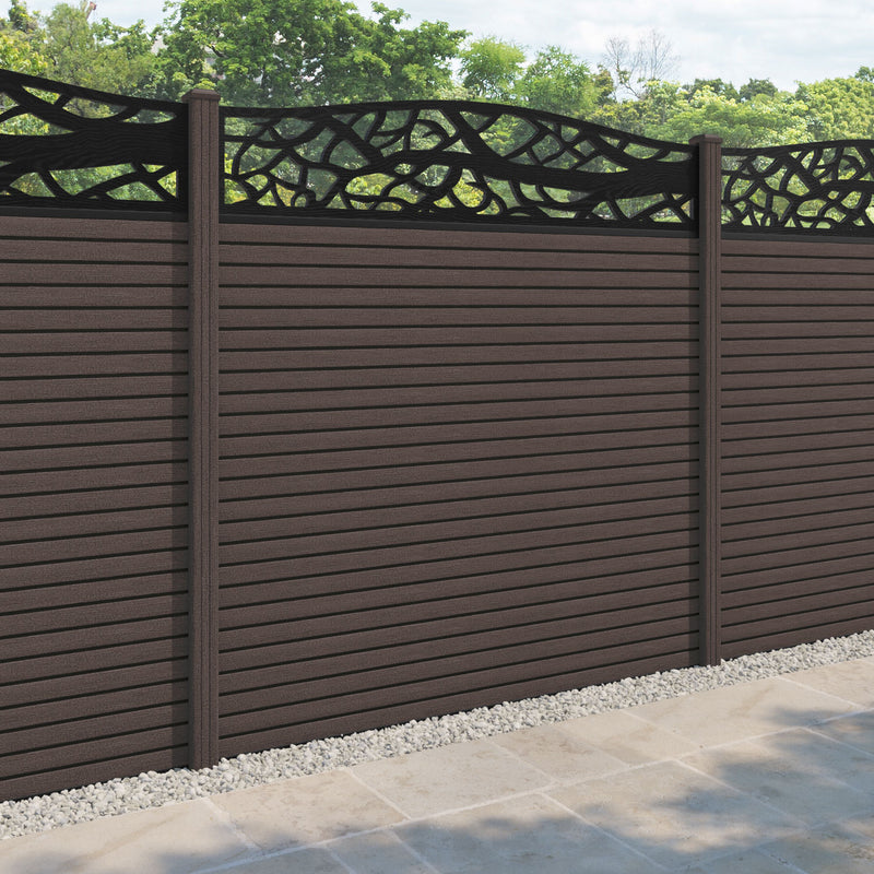 Hudson Twilight Curved Top Fence Panel - Mid Brown - with our composite posts