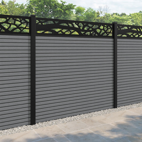Hudson Twilight Fence Panel - Mid Grey - with our aluminium posts