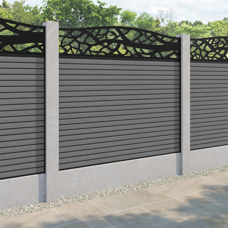 Hudson Twilight Curved Top Fence Panel - Mid Grey - for existing concrete posts