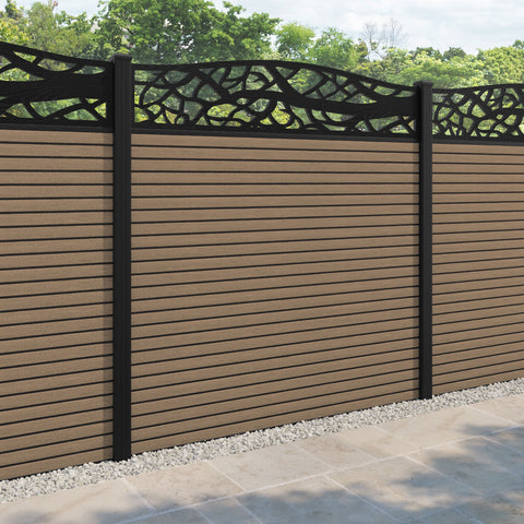 Hudson Twilight Curved Top Fence Panel - Teak - with our aluminium posts