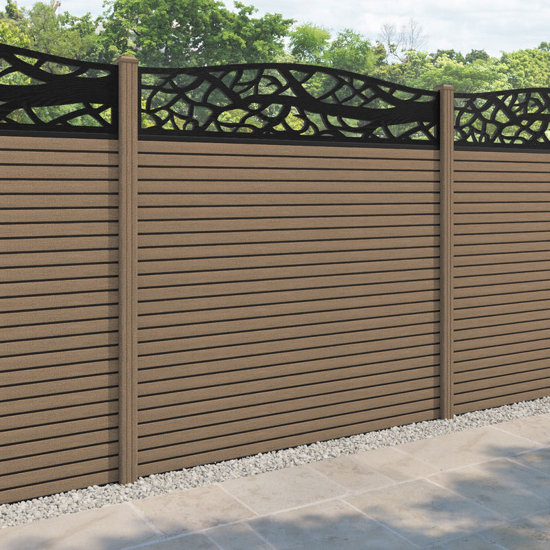 Hudson Twilight Curved Top Fence Panel - Teak - with our composite posts