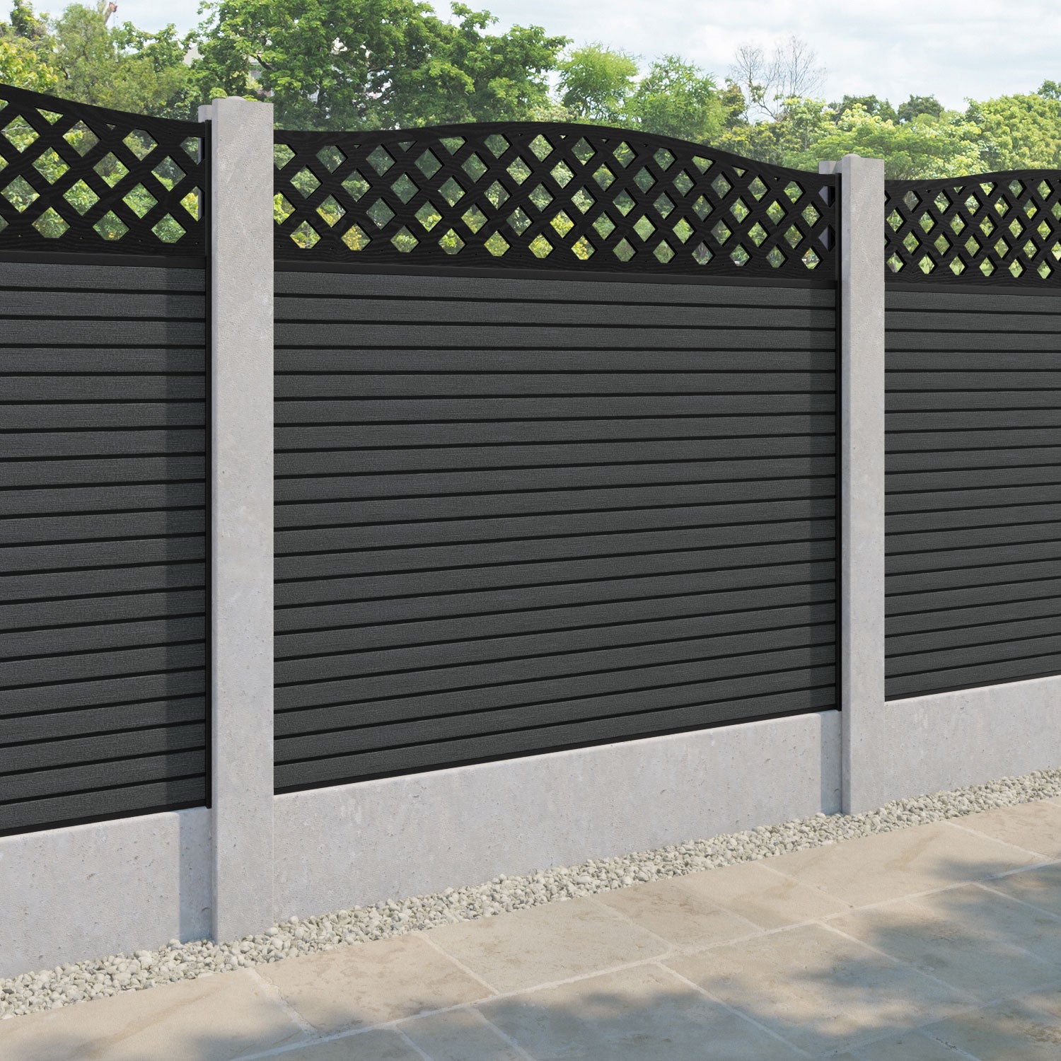 Hudson High Wave Fence Panel - Dark Grey - for existing concrete posts