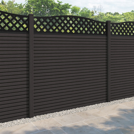 Hudson High Wave Fence Panel - Dark Oak - with our composite posts