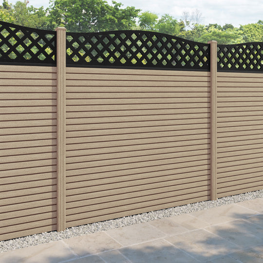 Hudson High Wave Fence Panel - Light Oak - with our composite posts