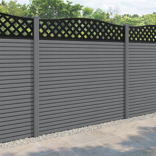 Hudson High Wave Fence Panel - Mid Grey - with our composite posts