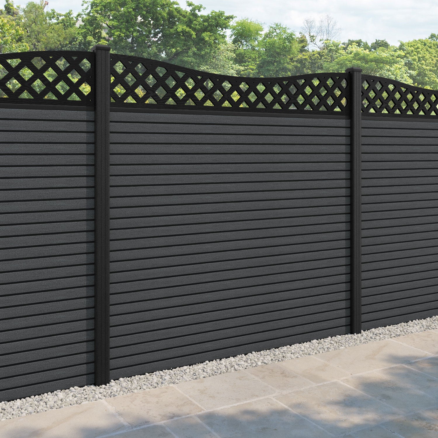 Hudson Low Wave Fence Panel - Dark Grey - with our composite posts
