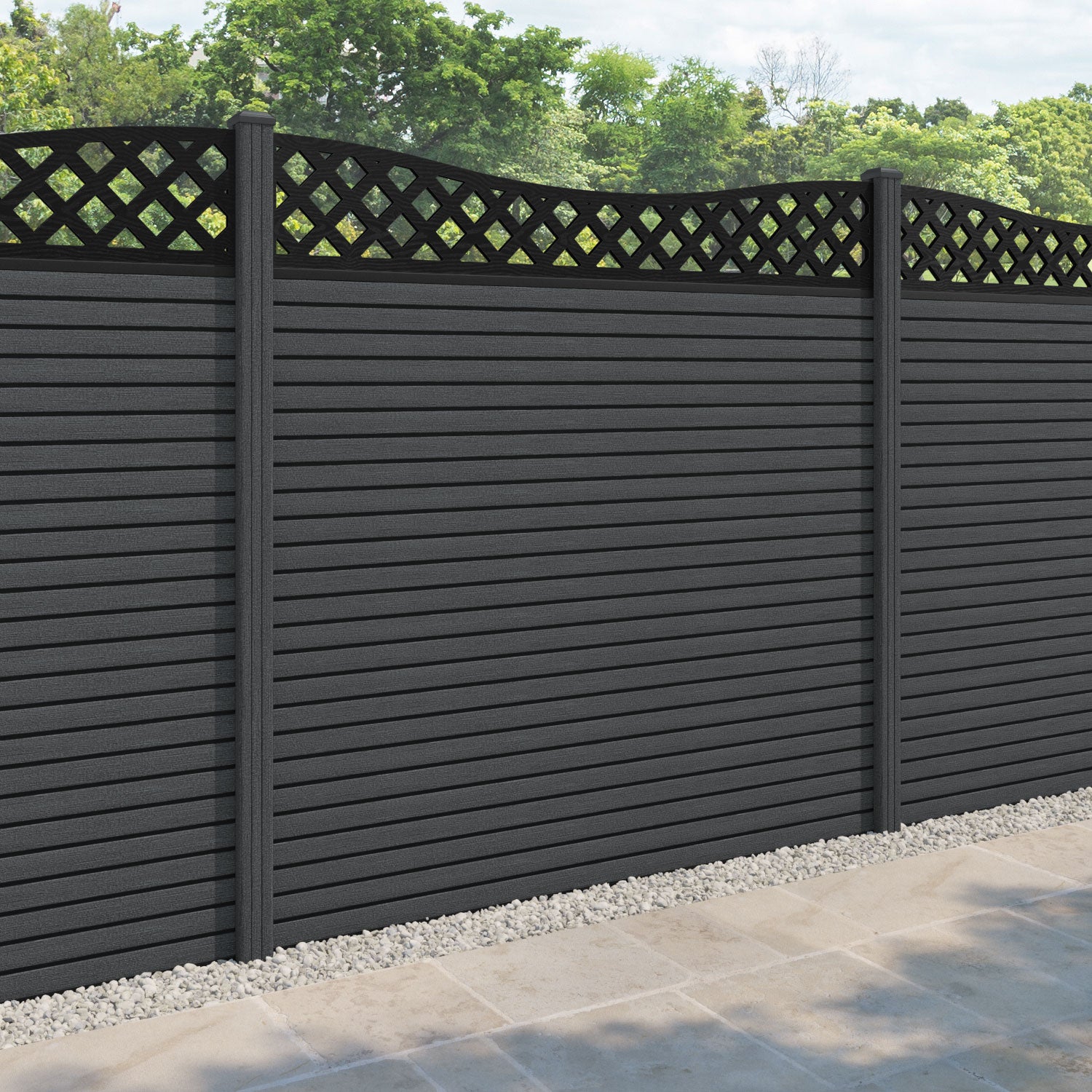 Hudson Low Wave Fence Panel - Dark Grey - with our composite posts