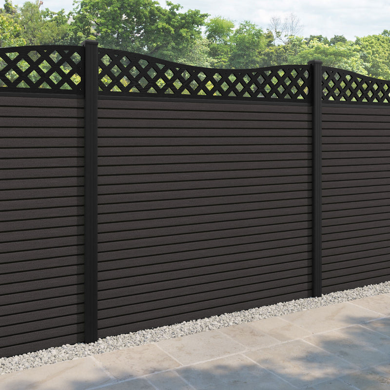 Hudson Low Wave Fence Panel - Dark Oak - with our aluminium posts