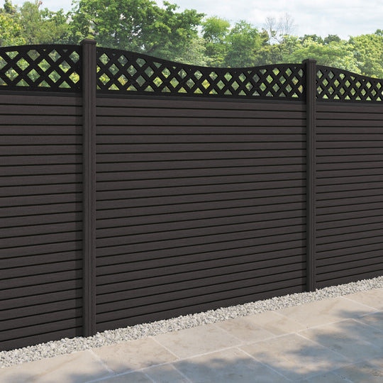 Hudson Low Wave Fence Panel - Dark Oak - with our composite posts