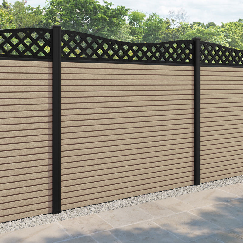 Hudson Low Wave Fence Panel - Light Oak - with our aluminium posts