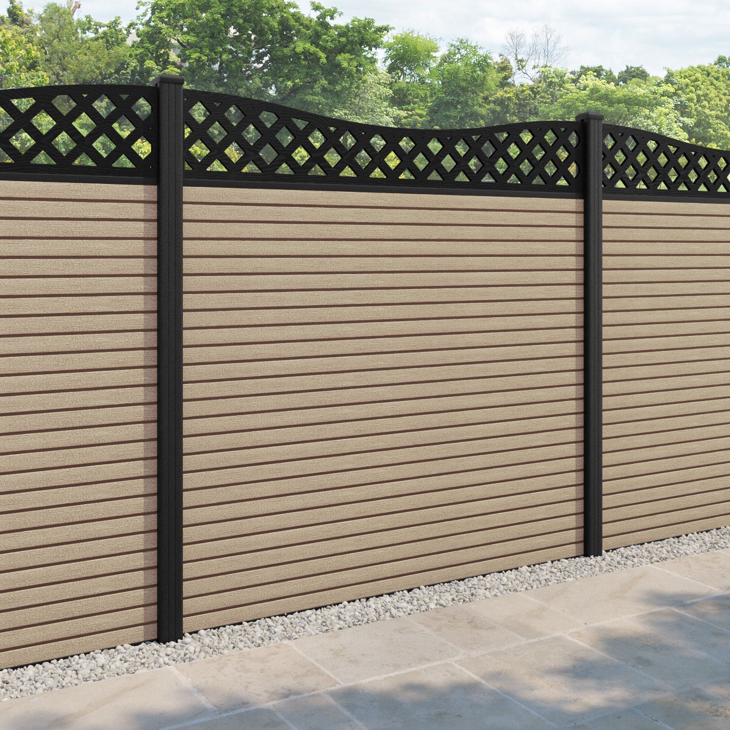 Hudson Low Wave Fence Panel - Light Oak - with our composite posts