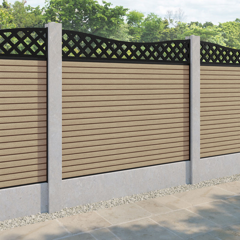 Hudson Low Wave Fence Panel - Light Oak - for existing concrete posts