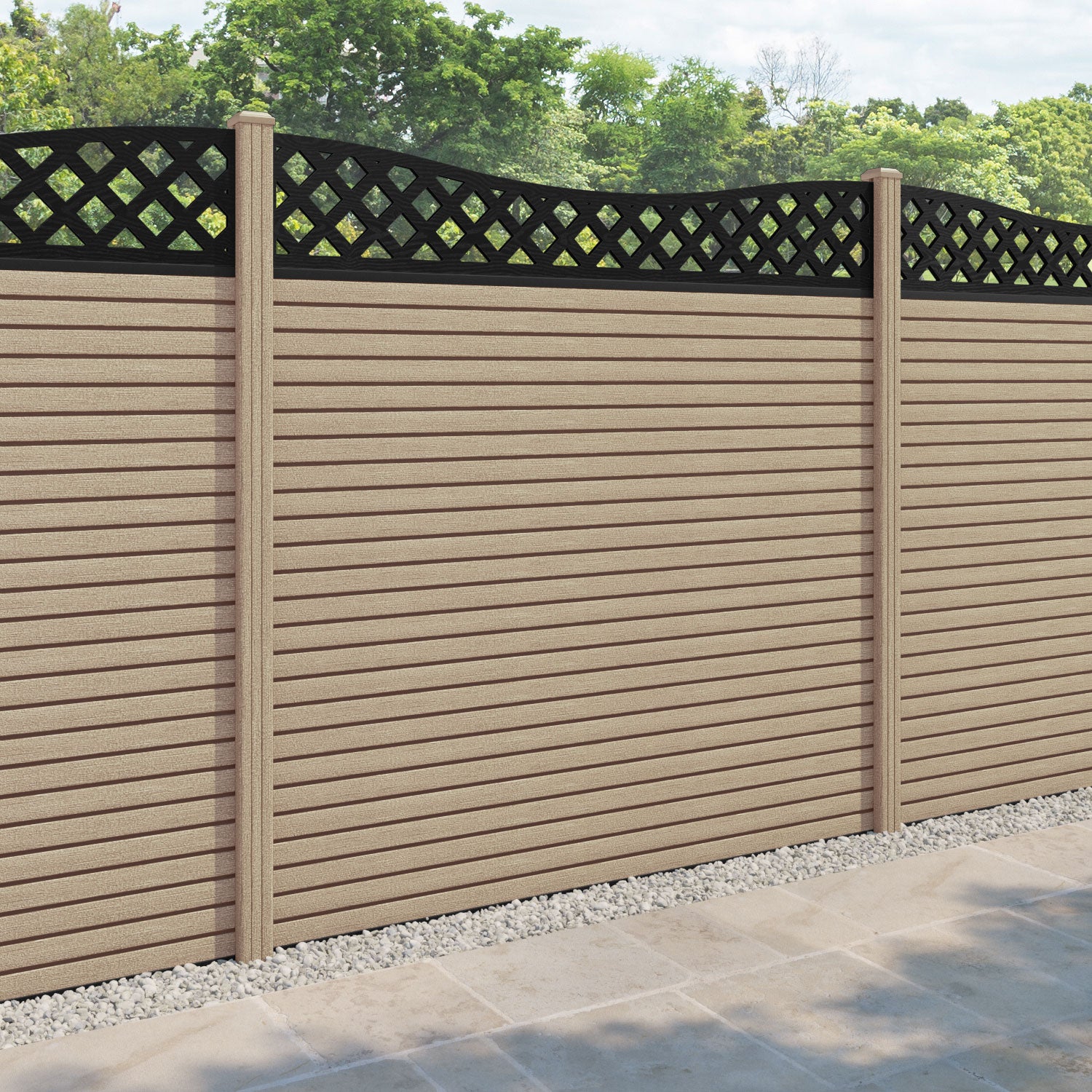 Hudson Low Wave Fence Panel - Light Oak - with our composite posts