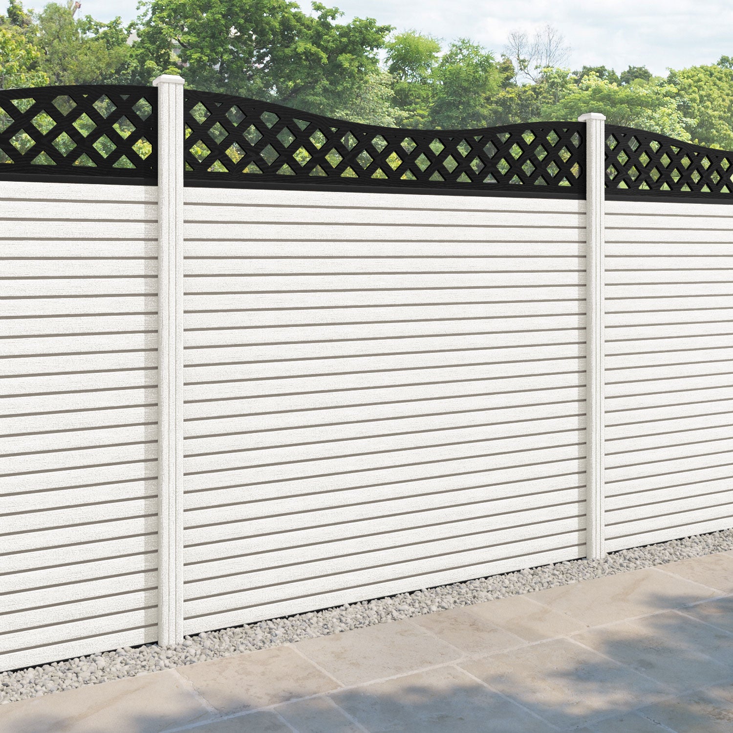 Hudson Low Wave Fence Panel - Light Stone - with our composite posts