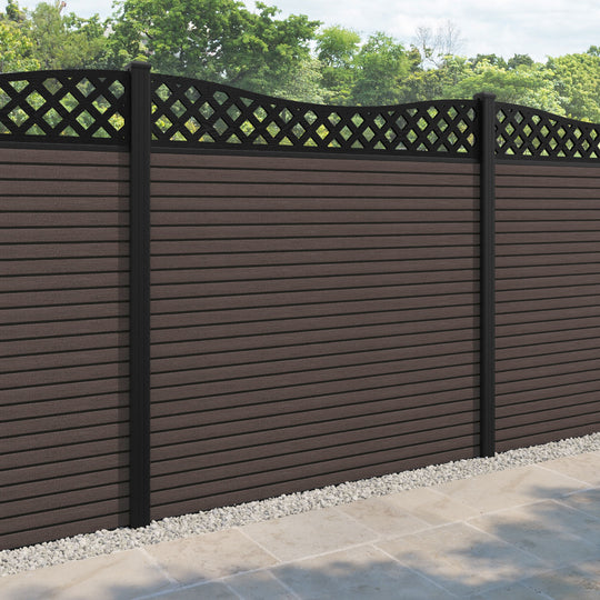 Hudson Low Wave Fence Panel - Mid Brown - with our aluminium posts