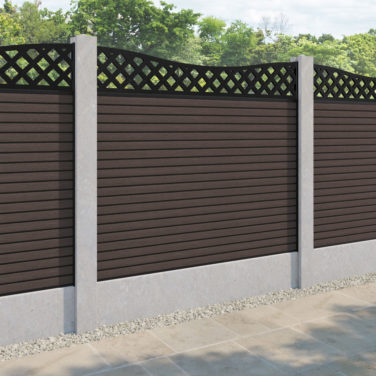 Hudson Low Wave Fence Panel - Mid Brown - for existing concrete posts